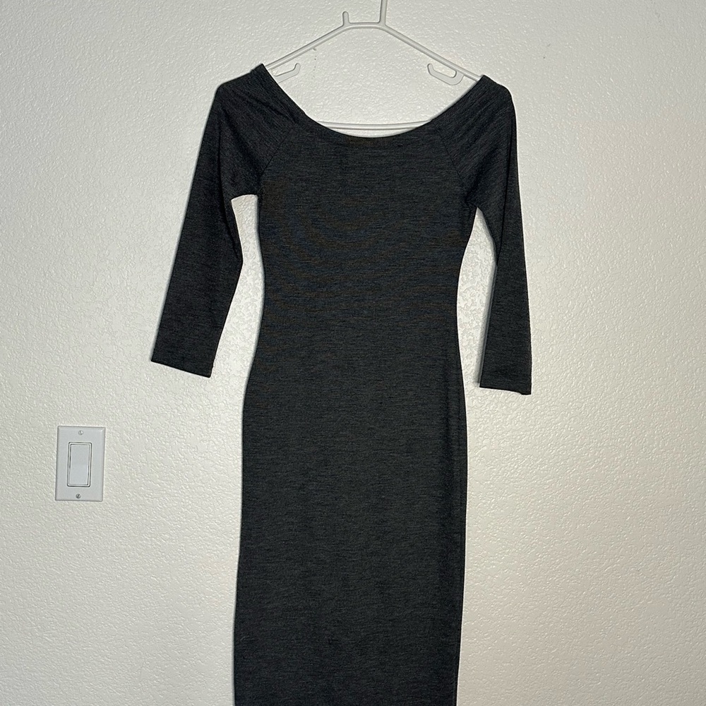 Elegant dark gray boat neck knit dress